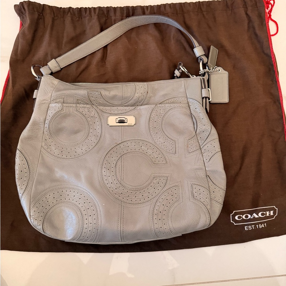 Coach Light Gray Leather Shoulder Bag